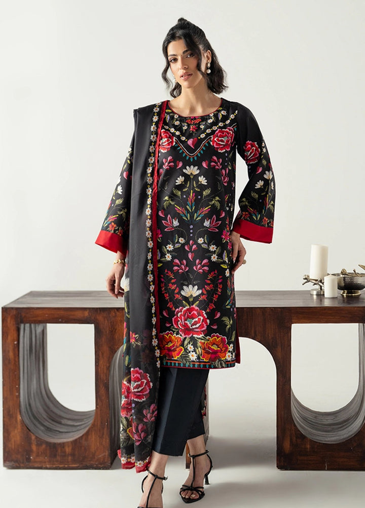 Zaymal Women RTW Printed Blended Lawn 3 Piece Suit RED-BLACK Casual Collection