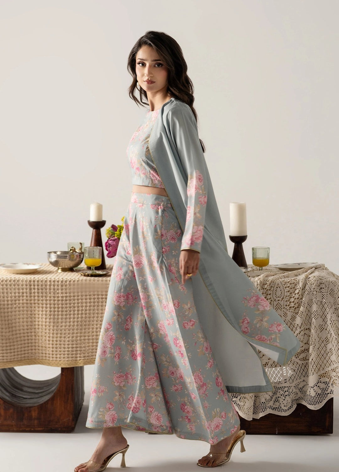 Zaymal Women RTW Printed Blended Lawn 3 Piece Suit ICE BLUE Casual Collection
