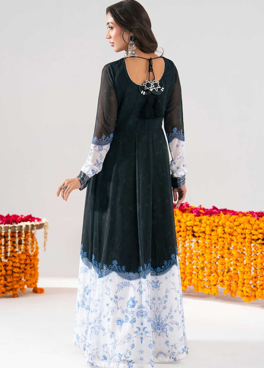 Zaymal Women RTW Printed Silk 2 Piece Suit BLACK Festive Collection