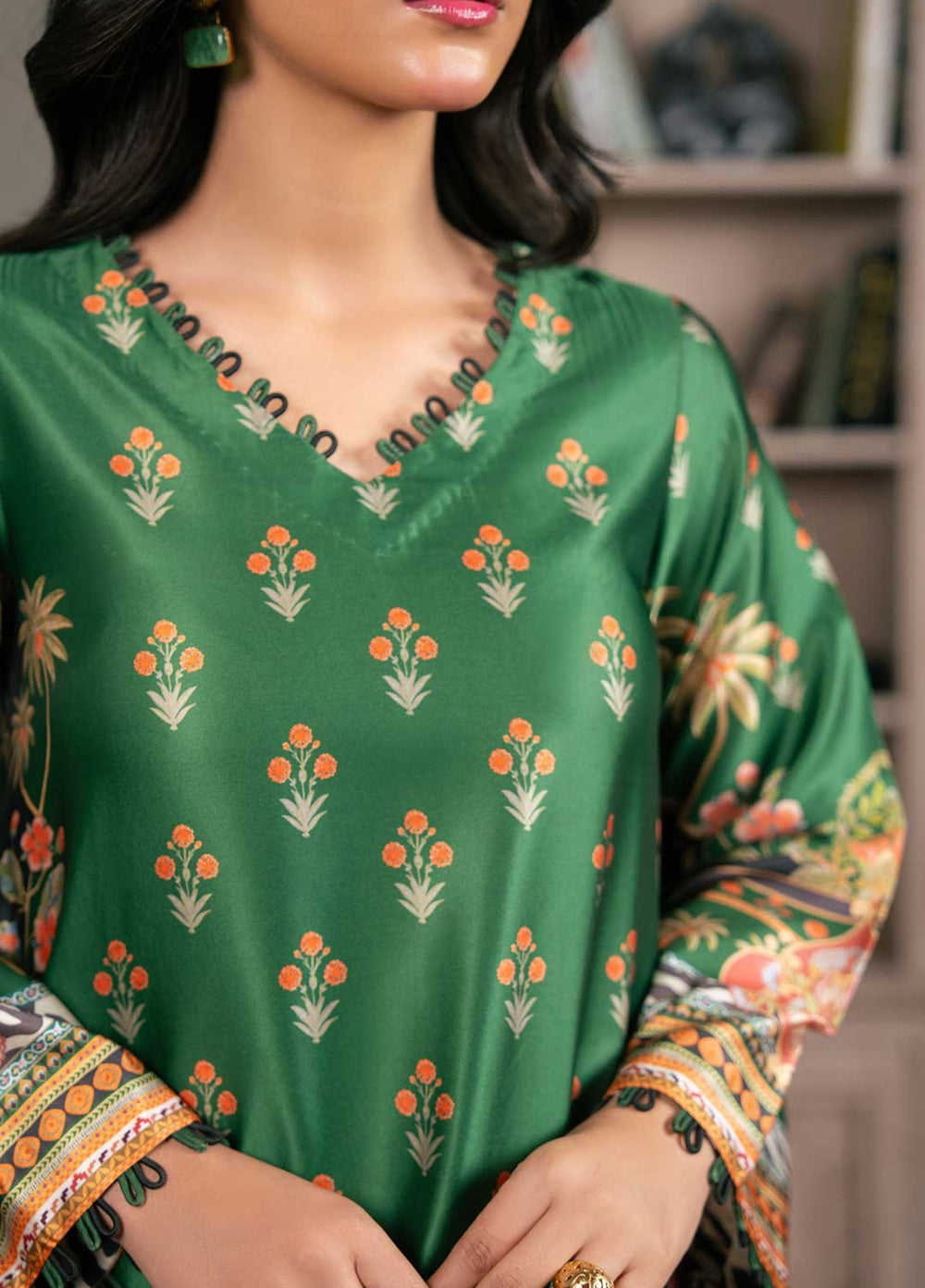 Zaymal Women RTW Printed Silk 2 Piece Suit GREEN BLACK Festive Collection