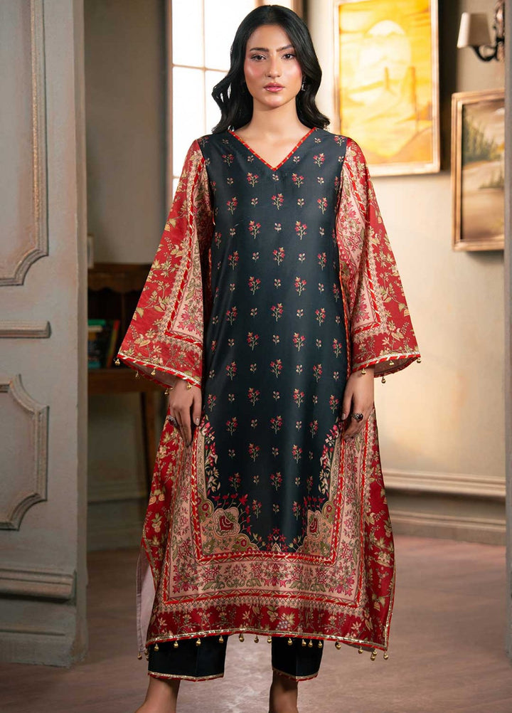 Zaymal Women RTW Printed Silk 2 Piece Suit RED BLACK Festive Collection