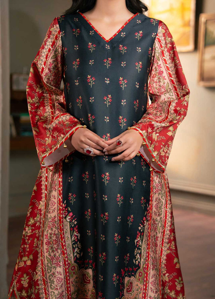 Zaymal Women RTW Printed Silk 2 Piece Suit RED BLACK Festive Collection