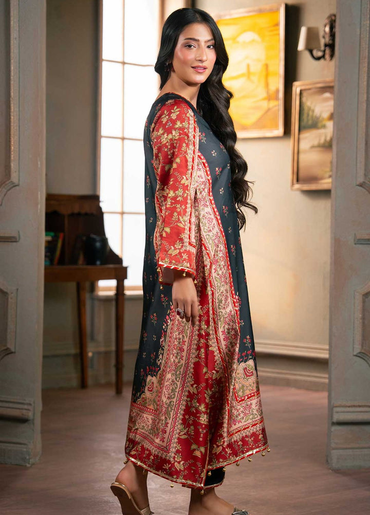Zaymal Women RTW Printed Silk 2 Piece Suit RED BLACK Festive Collection