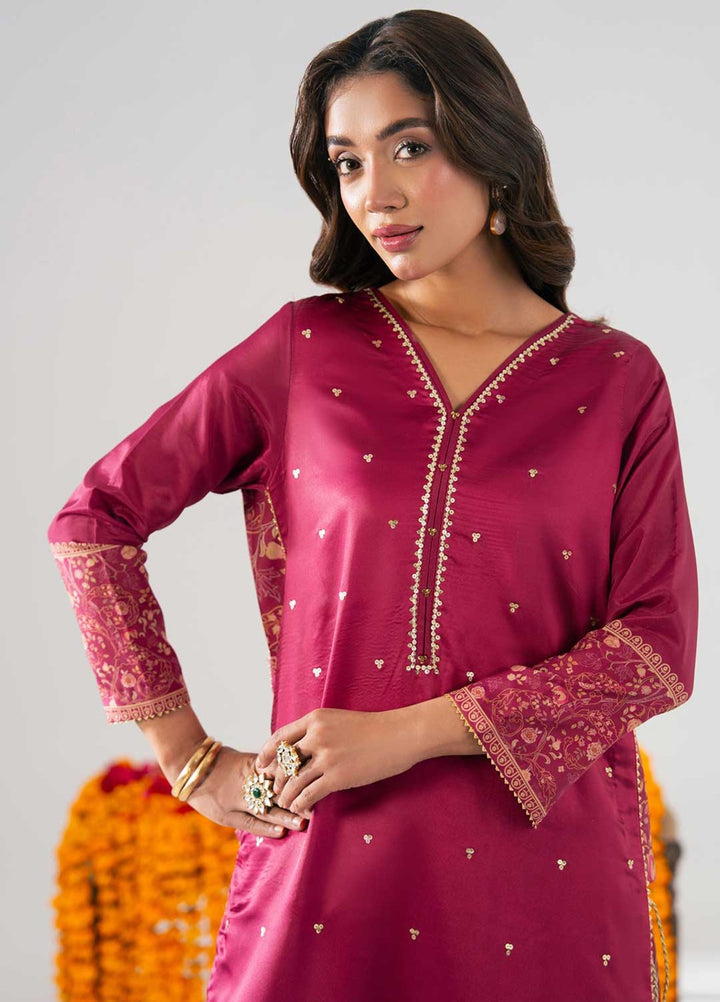 Zaymal Women RTW Printed Silk 3 Piece Suit SHOCKING PINK Festive Collection