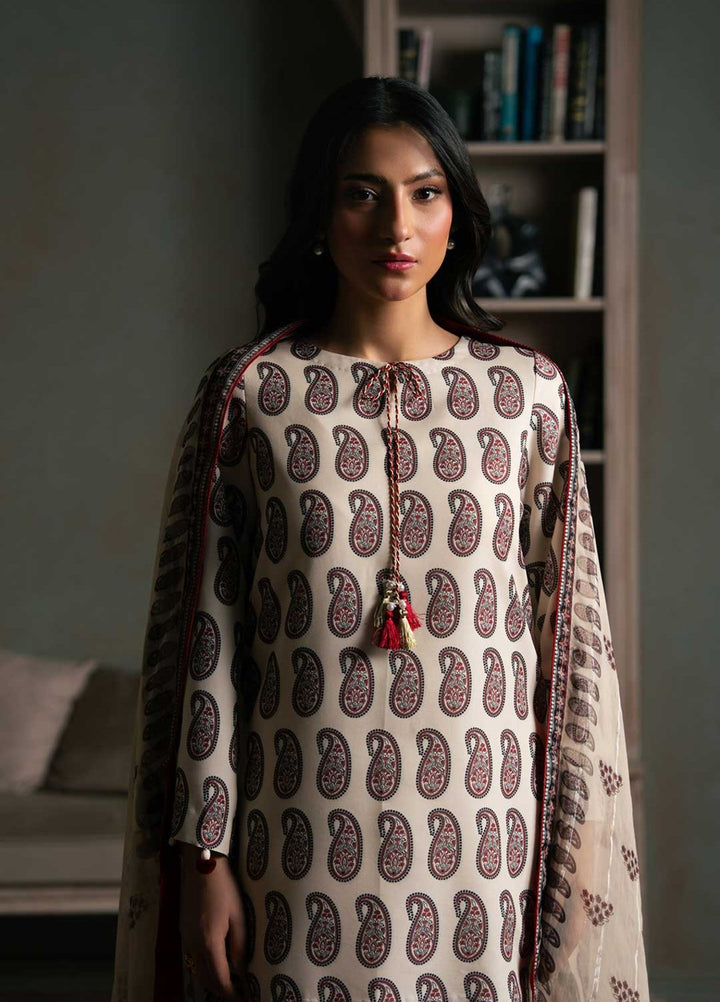 Zaymal Women RTW Printed Silk 3 Piece Suit BEIGE Festive Collection
