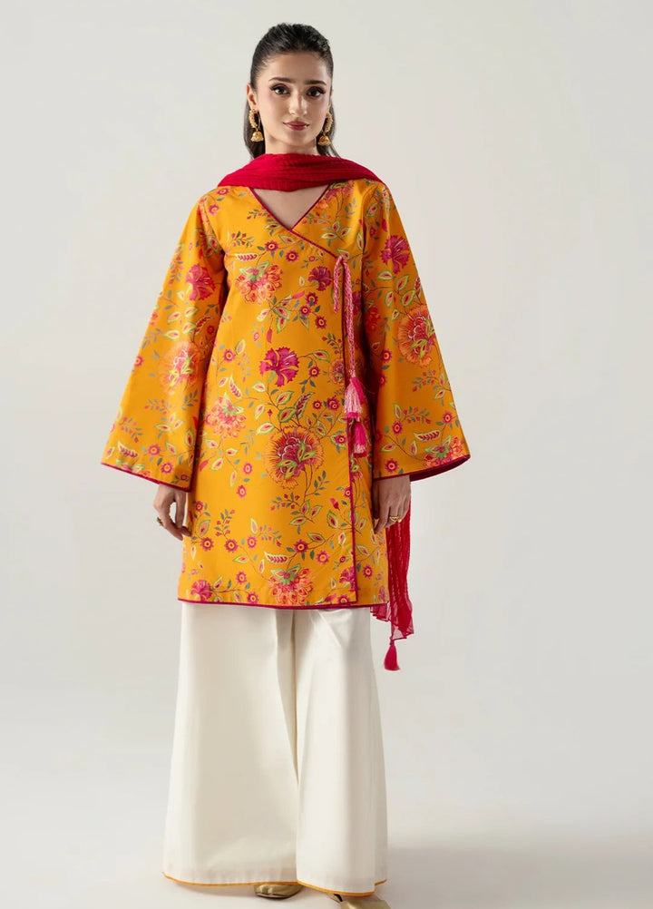 Zaymal Women RTW Printed Blended Lawn 3 Piece Suit MUSTARD Casual Collection