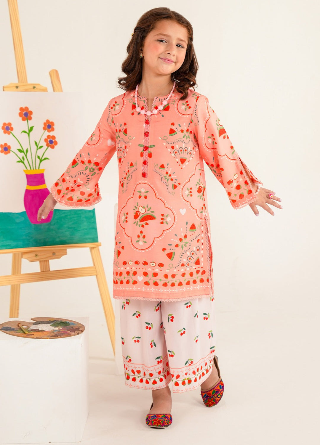 Bloomie by Panache Apparel Girls RTW Printed Lawn Silk 2 Piece Suit Rosyboo Festive Collection
