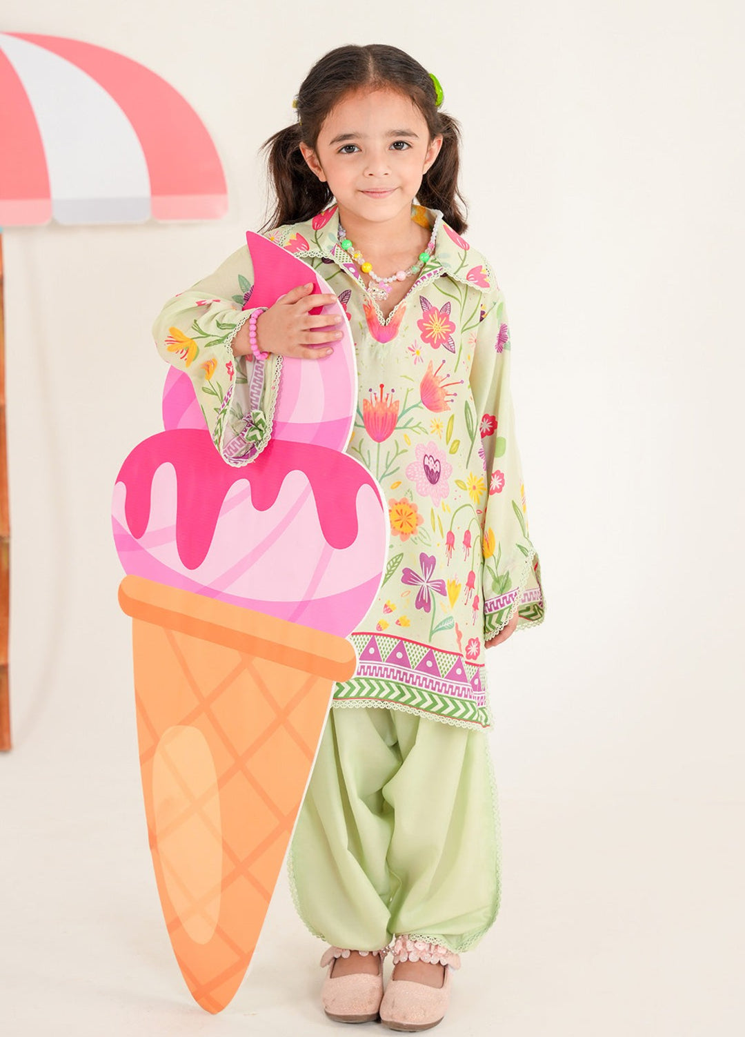 Bloomie by Panache Apparel Girls RTW Printed Lawn Silk 2 Piece Suit Coloroo Festive Collection