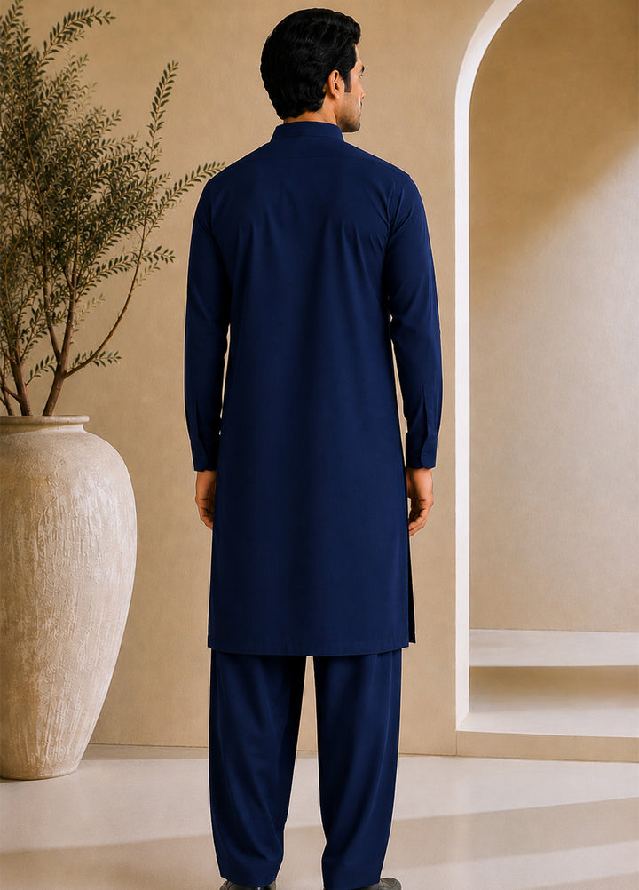Mazham Mens RTW Solids Cotton 2 Piece Suit Navy Blue Luppi Casual Collection