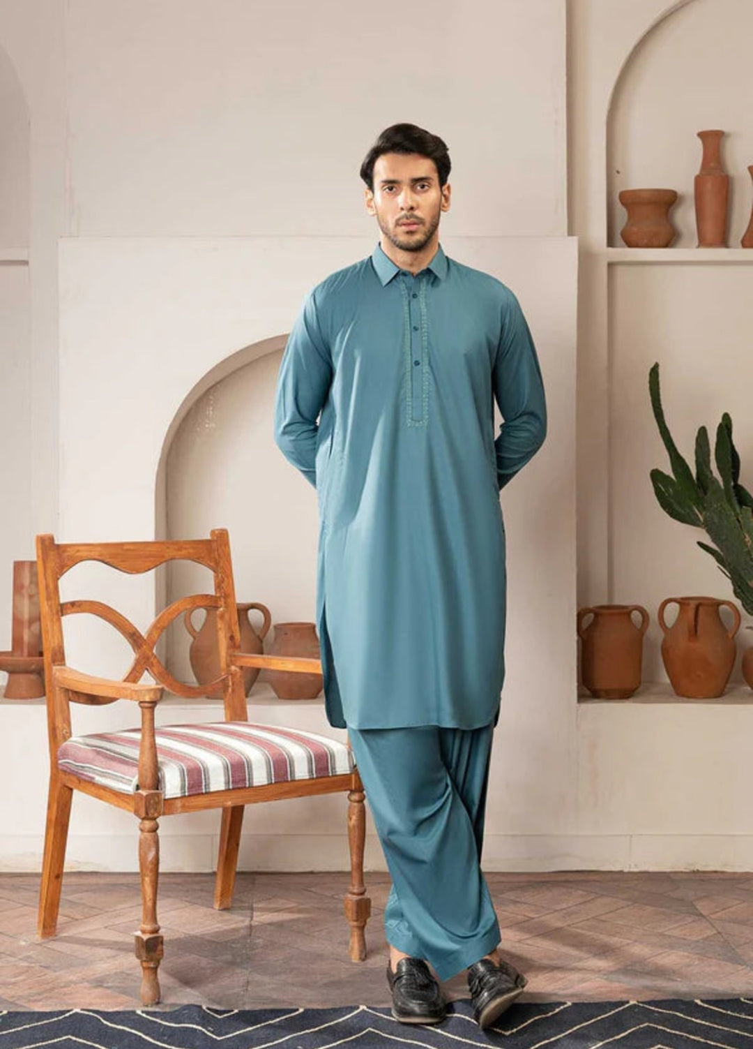 Farmanrawa by Buraq Mens RTW Embroidered Wash N Wear 2 Piece Suit Najeeb Casual Collection