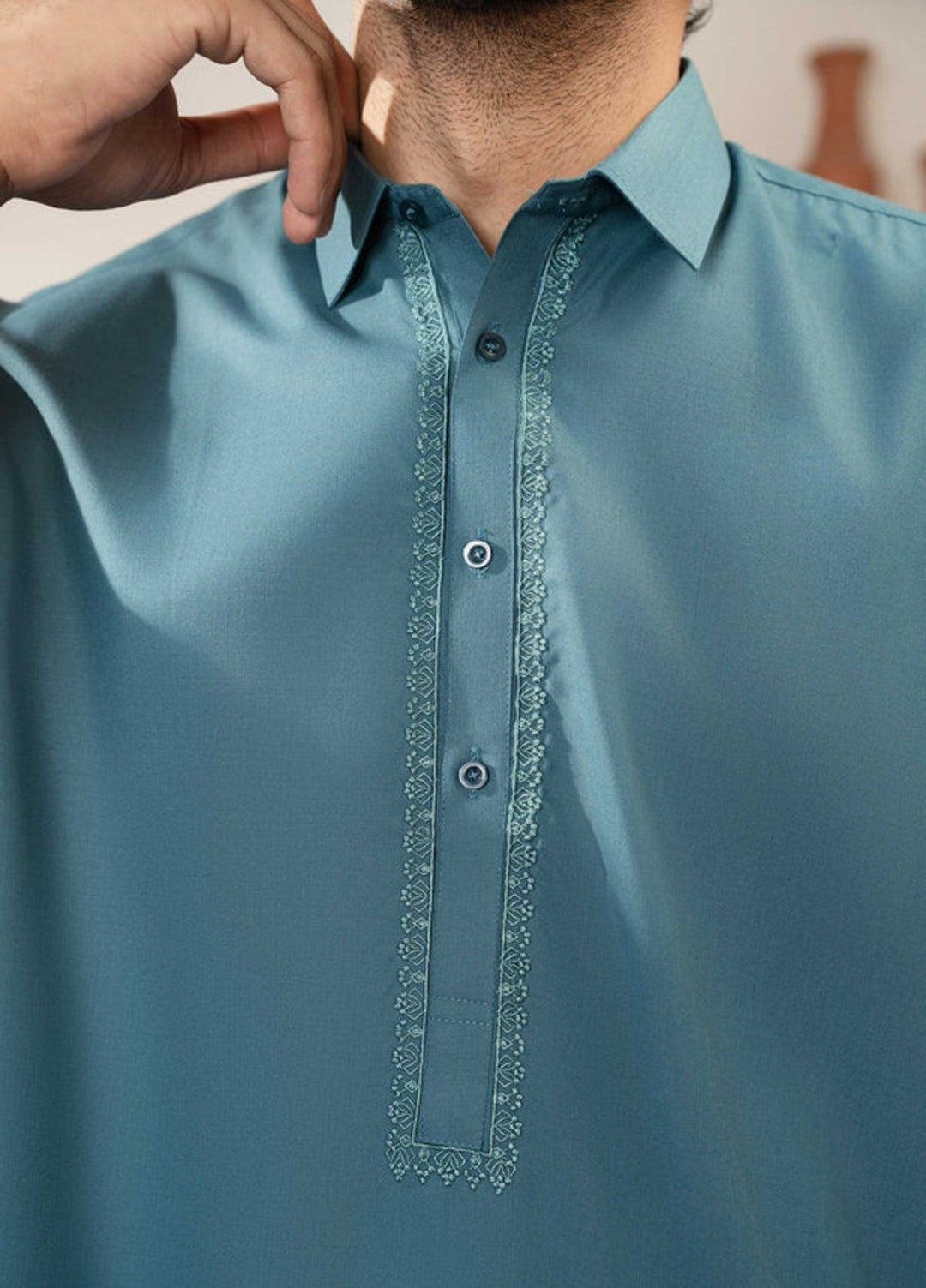 Farmanrawa by Buraq Mens RTW Embroidered Wash N Wear 2 Piece Suit Najeeb Casual Collection