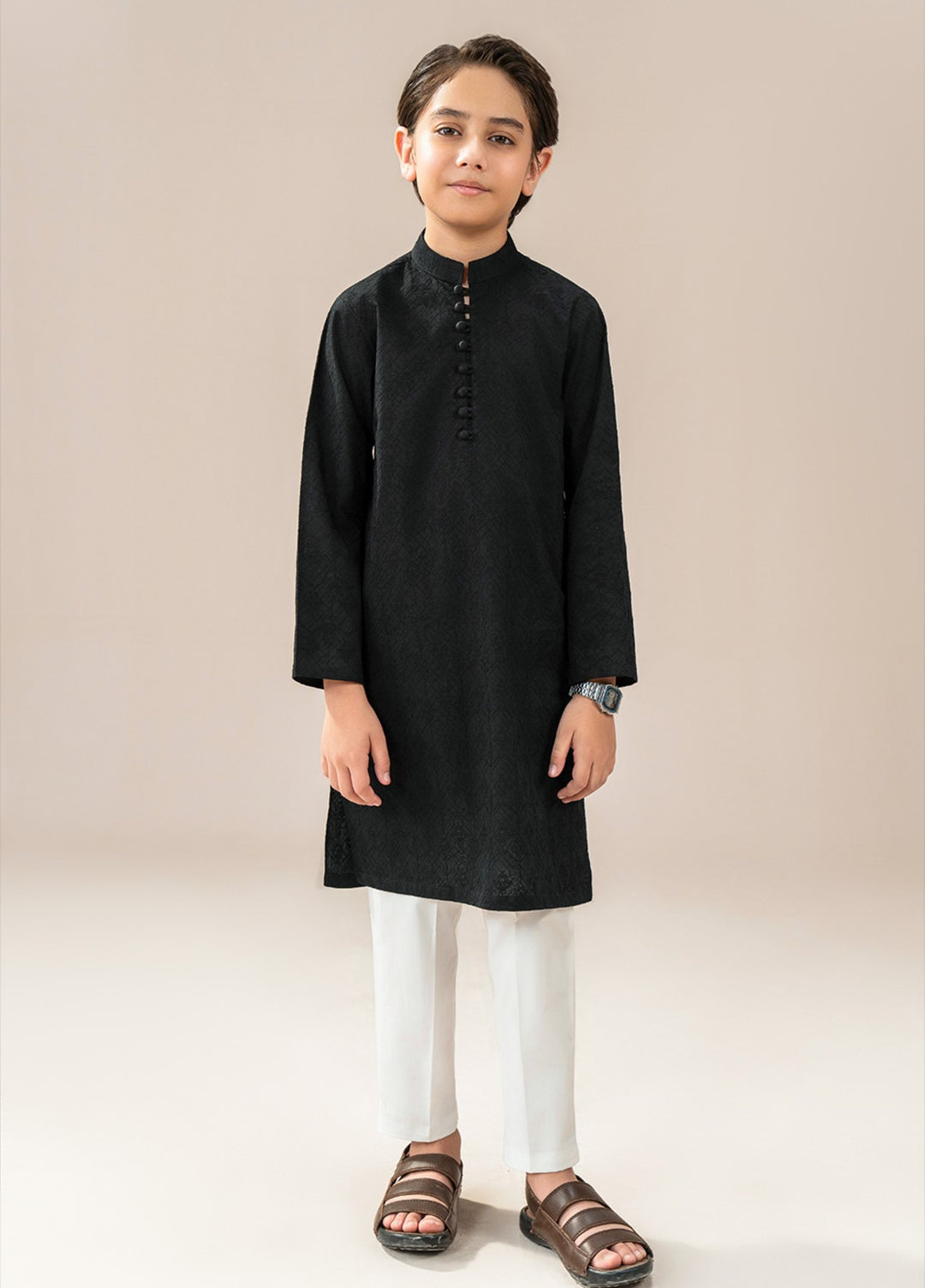 Divinely Crafted Boys RTW Chikankari Cotton 2 Piece Suit Black Chikankari Casual Collection