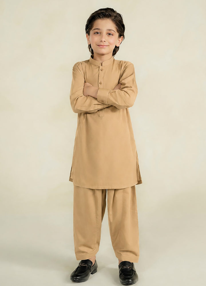 Divinely Crafted Boys RTW Solids Wash N wear 2 Piece Suit Camel Brown Casual Collection