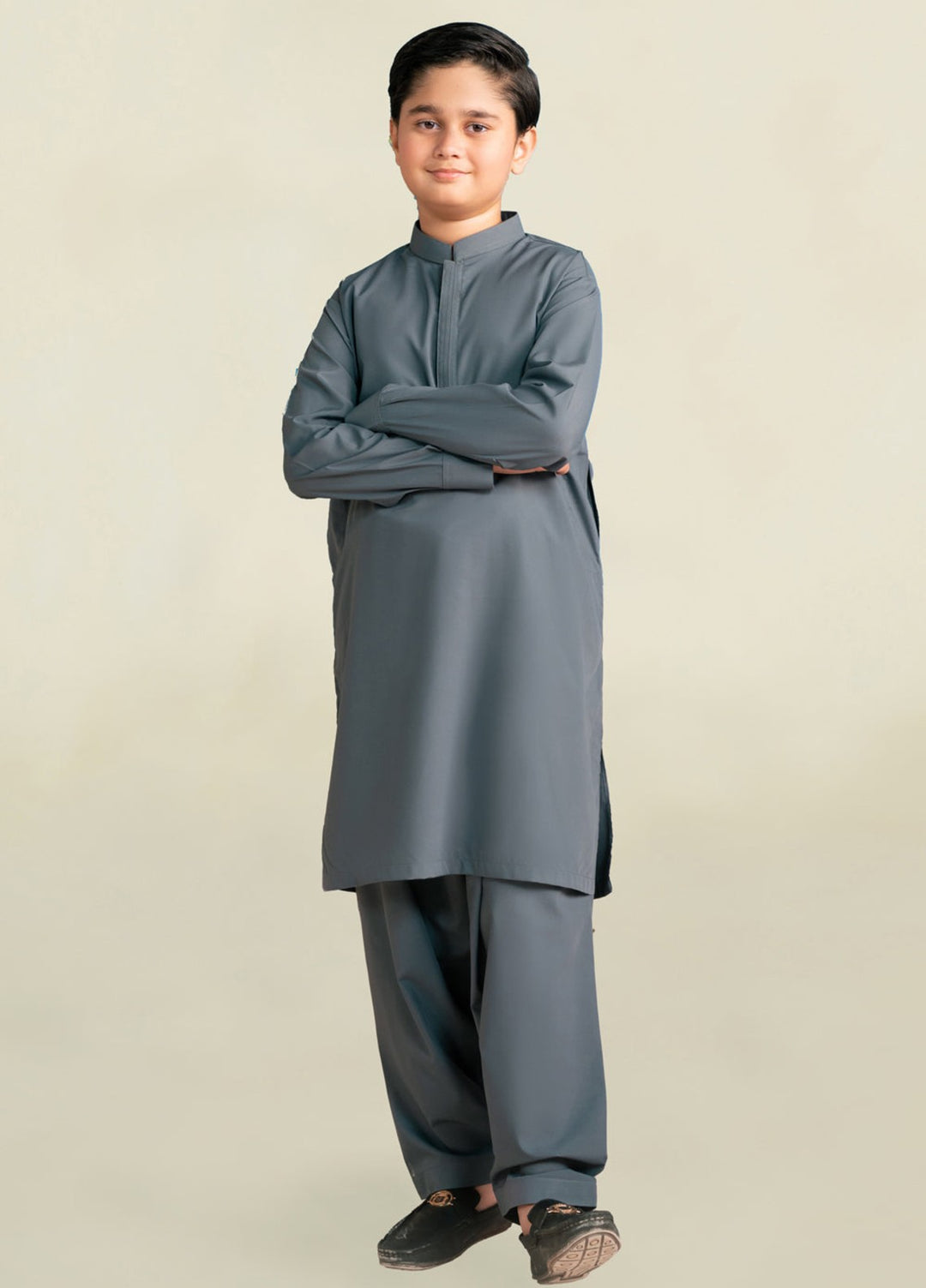 Divinely Crafted Boys RTW Solids Wash N wear 2 Piece Suit Slate Grey Casual Collection