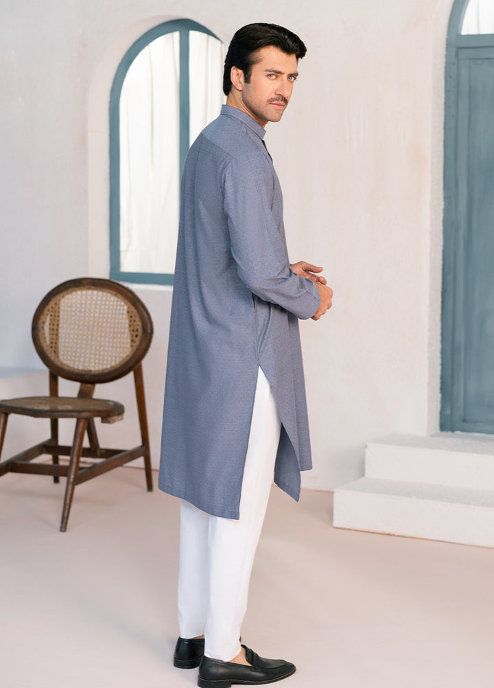 Divinely Crafted Mens RTW Cotton 2 Piece Suit Indigo Blue Casual Collection