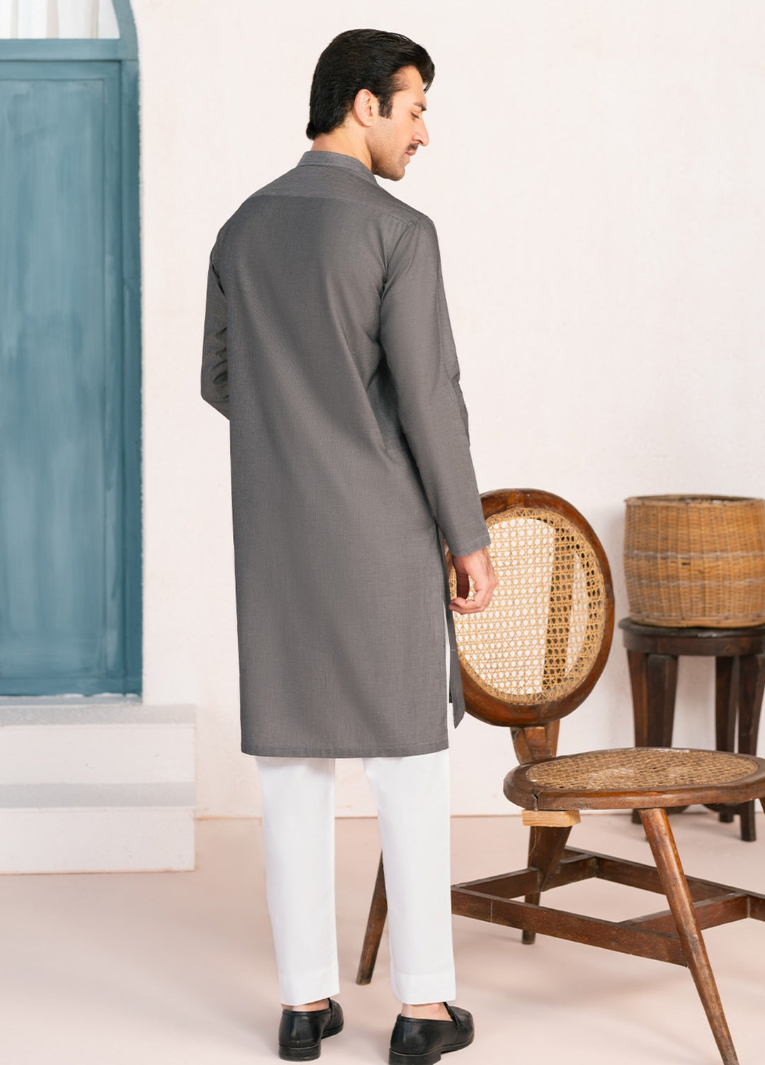 Divinely Crafted Mens RTW Cotton 2 Piece Suit Charcoal Grey Casual Collection