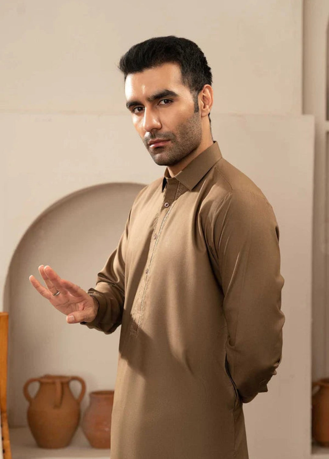 Farmanrawa by Buraq Mens RTW Embroidered Wash N Wear 2 Piece Suit Ameer Casual Collection