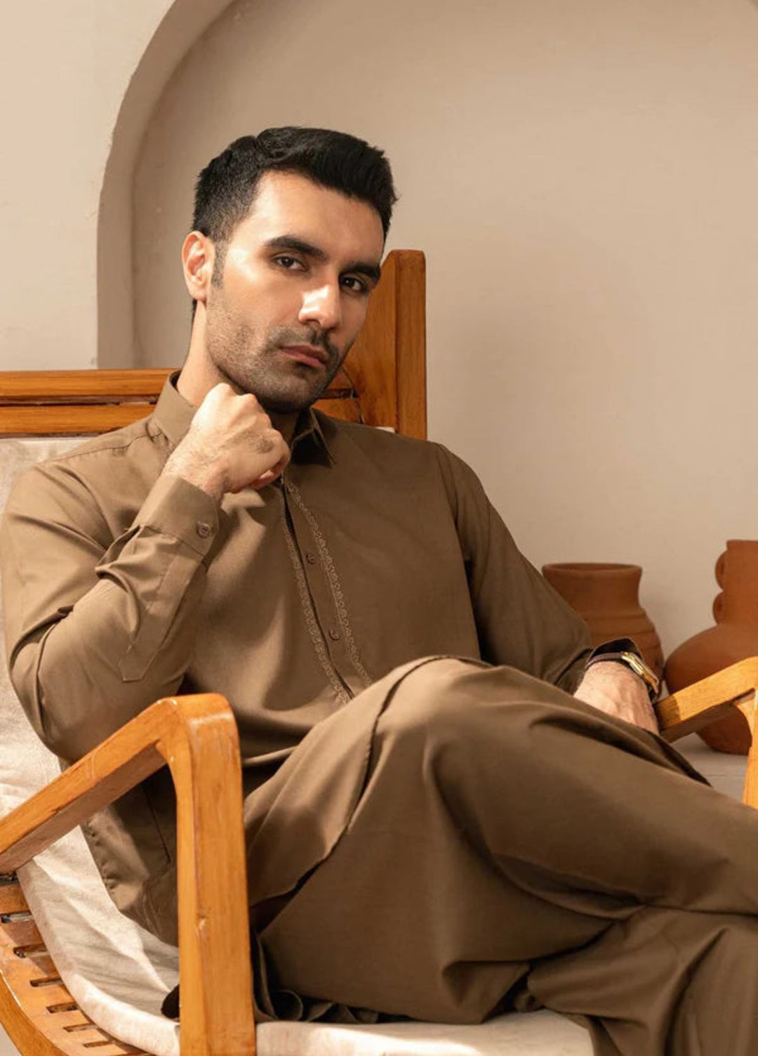 Farmanrawa by Buraq Mens RTW Embroidered Wash N Wear 2 Piece Suit Ameer Casual Collection