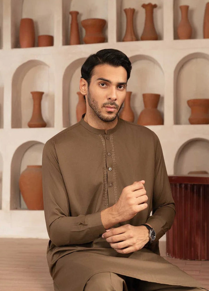 Farmanrawa by Buraq Mens RTW Embroidered Wash N Wear 2 Piece Suit Hakam Casual Collection