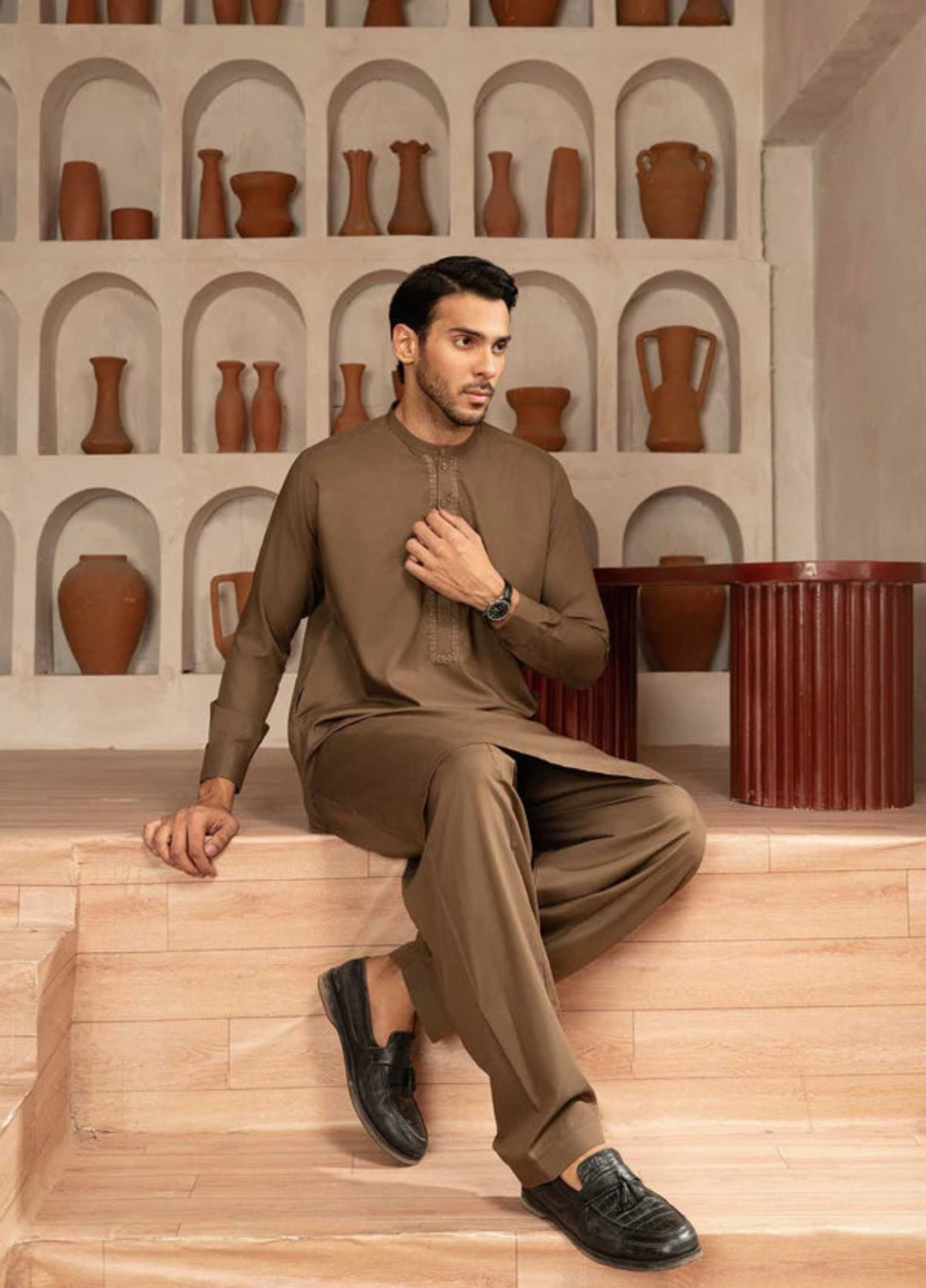 Farmanrawa by Buraq Mens RTW Embroidered Wash N Wear 2 Piece Suit Hakam Casual Collection