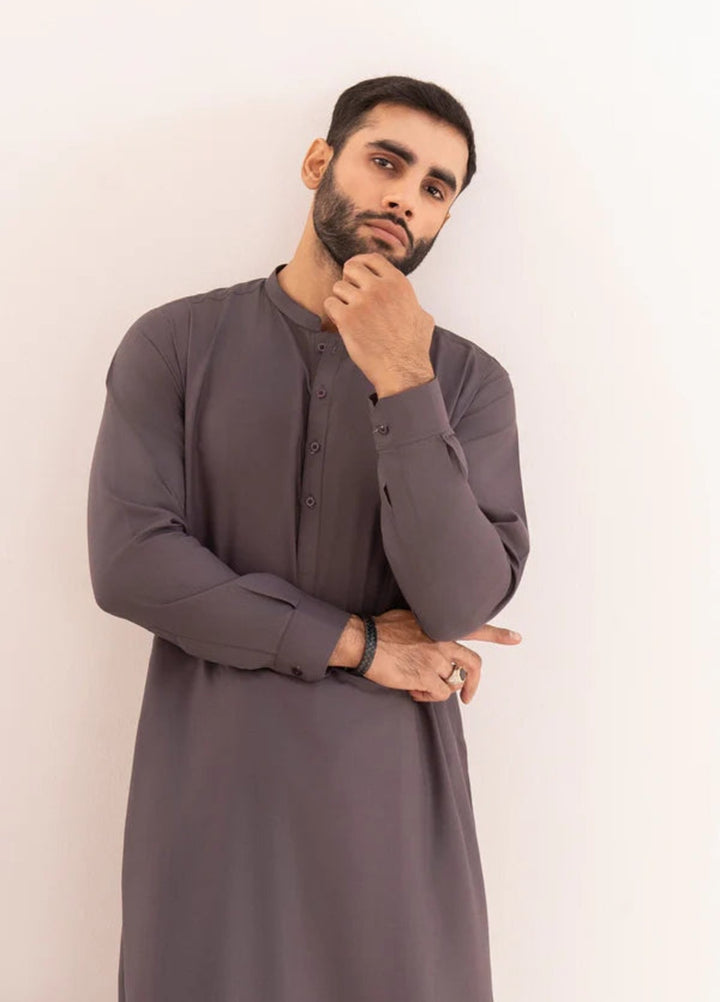 Alif by Buraq Mens RTW Solids Wash N Wear 2 Piece Suit Grey Ban Casual Collection