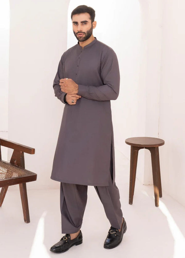 Alif by Buraq Mens RTW Solids Wash N Wear 2 Piece Suit Grey Ban Casual Collection