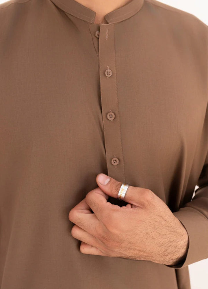 Alif by Buraq Mens RTW Solids Wash N Wear 2 Piece Suit Bisciotti Brown Casual Collection