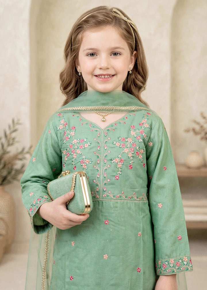 Modest Girls RTW Embroidered Lawn Cotton 3 Piece Suit Green Sharara 11190-GRN Festive Collection