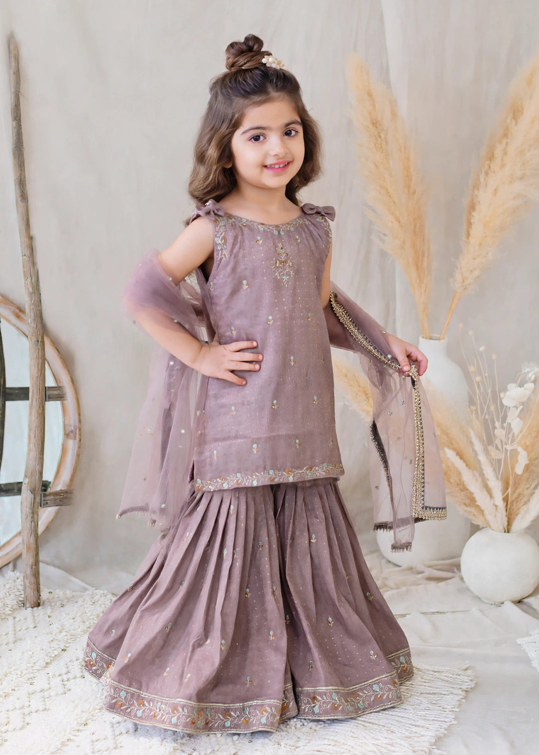 Modest Girls RTW Embroidered Lawn Cotton 3 Piece Suit Sharara 11090-PRPL Festive Collection