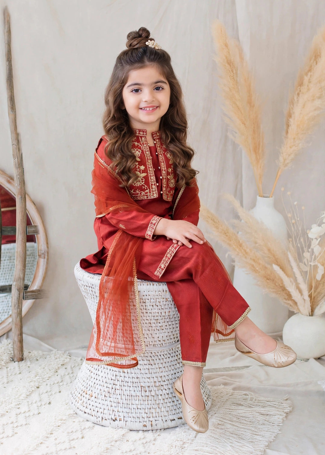 Modest Girls RTW Embroidered Lawn Cotton 4 Piece Suit 11155-MAR Festive Collection