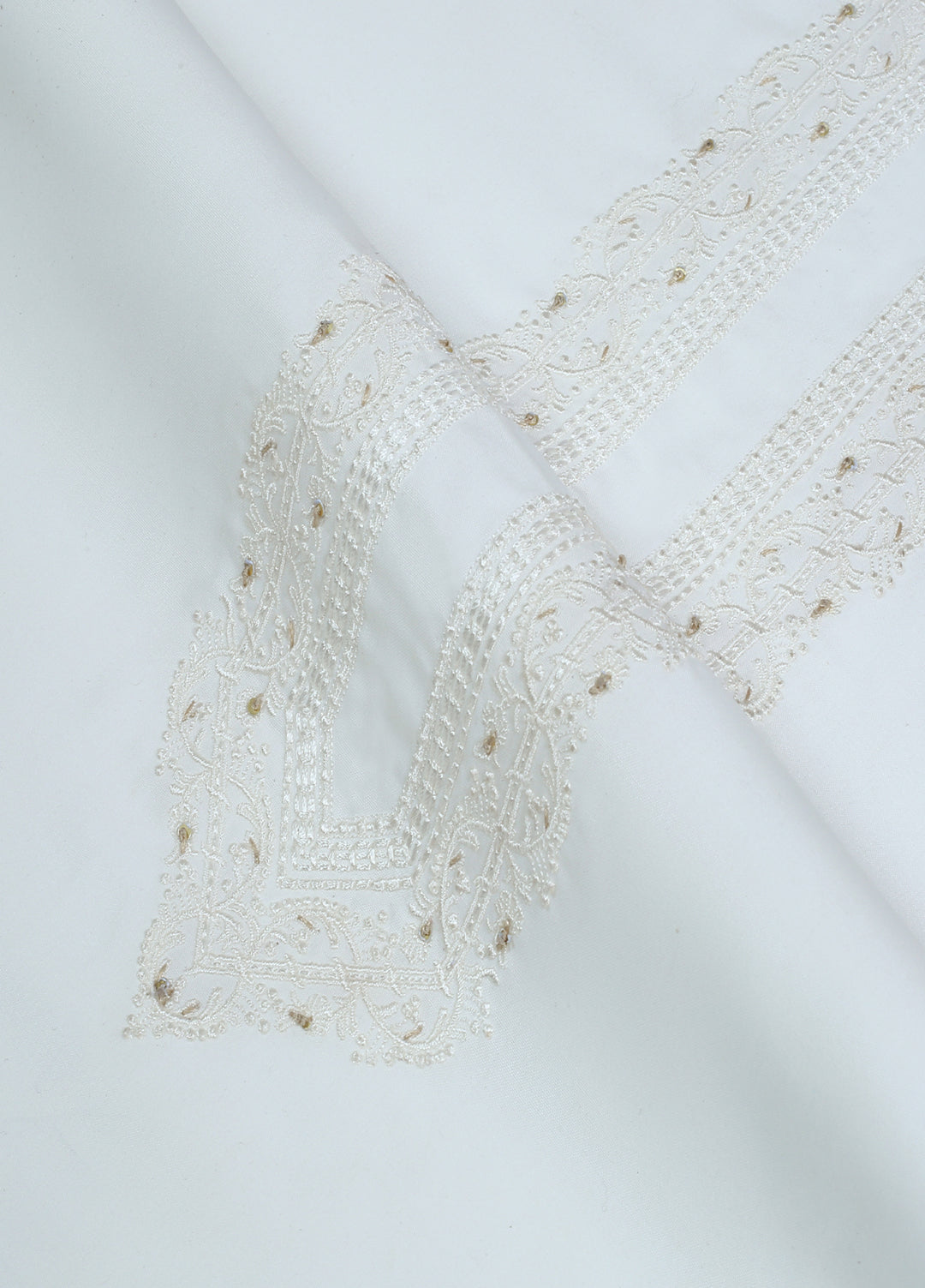 Monochrome by Fabrich Mens Unstitched Embroidered Wash N Wear 2 Piece Suit Offwhite Fancy Sequins Casual Collection