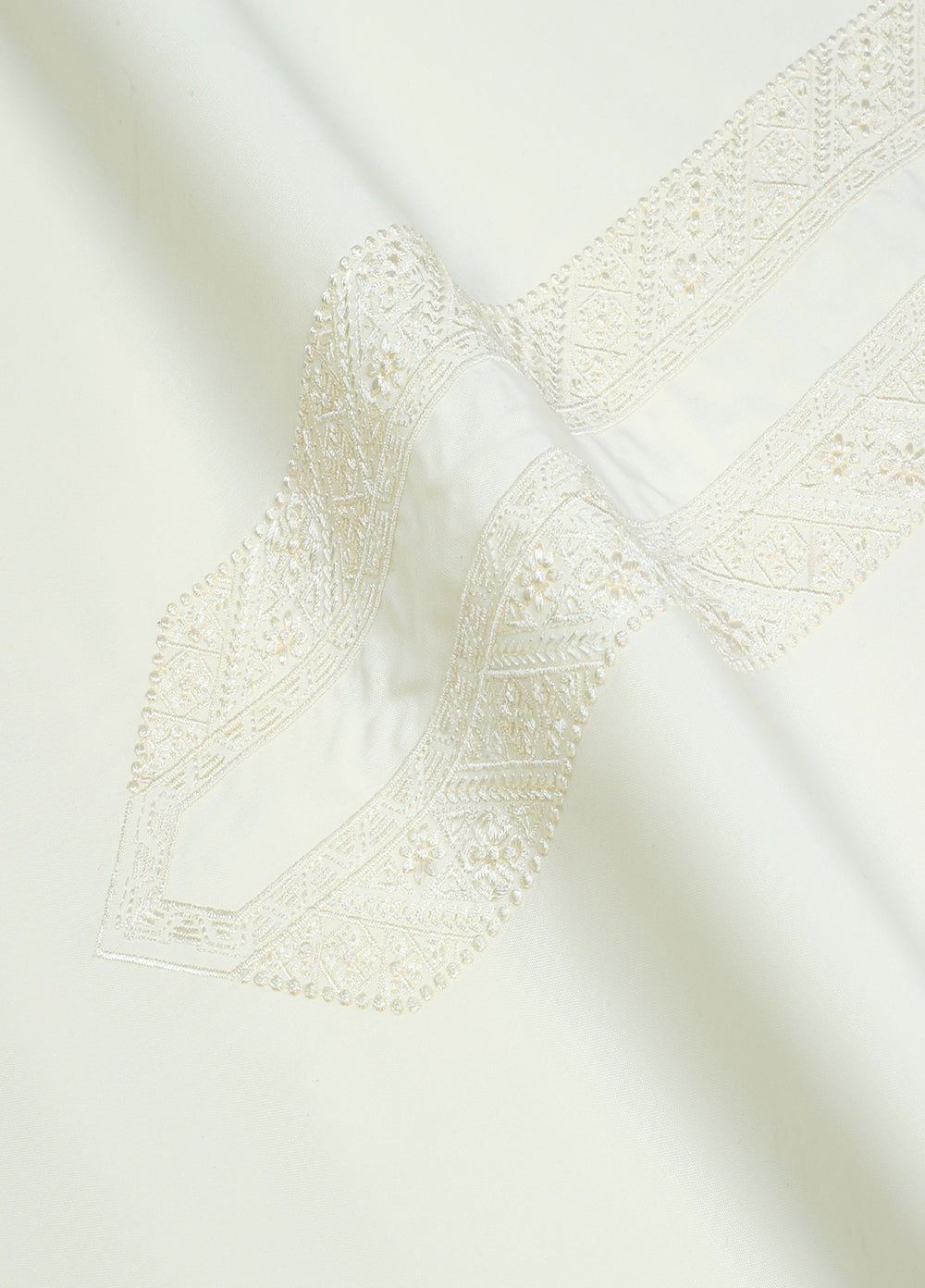 Monochrome by Fabrich Mens Unstitched Embroidered Wash N Wear 2 Piece Suit Cream Neckline Pattern Casual Collection