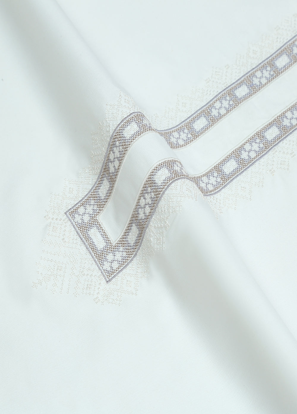 Monochrome by Fabrich Mens Unstitched Embroidered Wash N Wear 2 Piece Suit Offwhite Necline-Bann Casual Collection