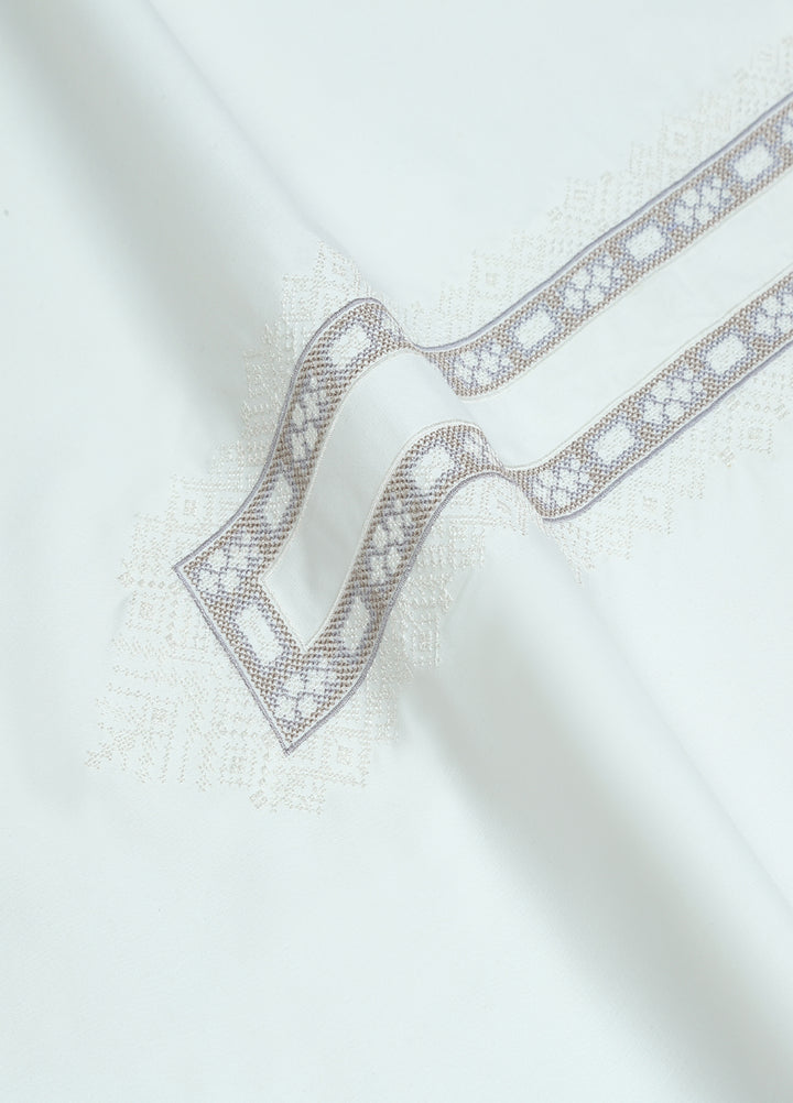 Monochrome by Fabrich Mens Unstitched Embroidered Wash N Wear 2 Piece Suit Offwhite Necline-Bann Casual Collection