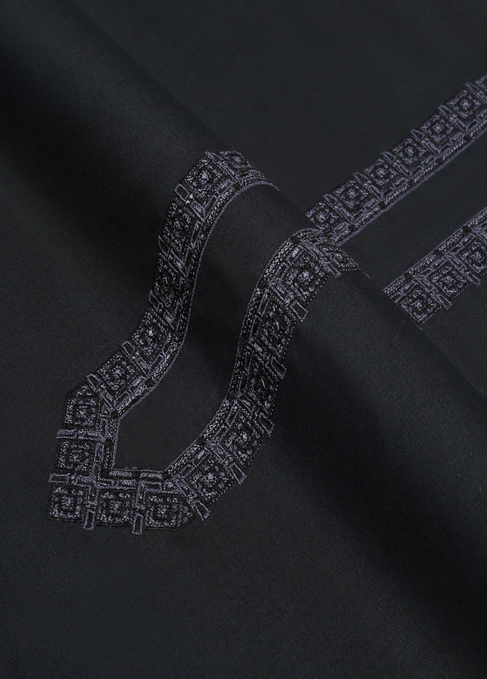 Monochrome by Fabrich Mens Unstitched Embroidered Wash N Wear 2 Piece Suit Black Necline-Bann Casual Collection