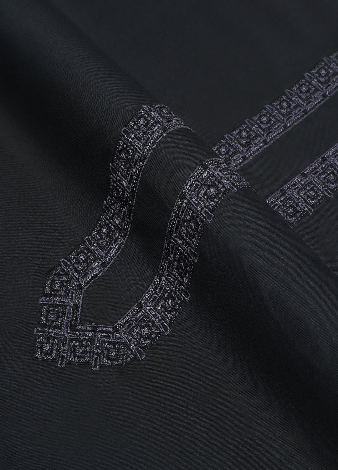 Monochrome by Fabrich Mens Unstitched Embroidered Wash N Wear 2 Piece Suit Black Necline-Bann Casual Collection