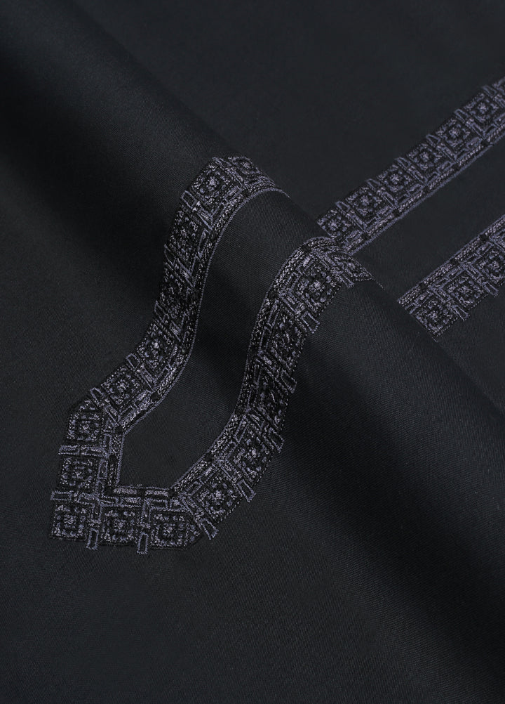 Monochrome by Fabrich Mens Unstitched Embroidered Wash N Wear 2 Piece Suit Black Necline-Bann Casual Collection