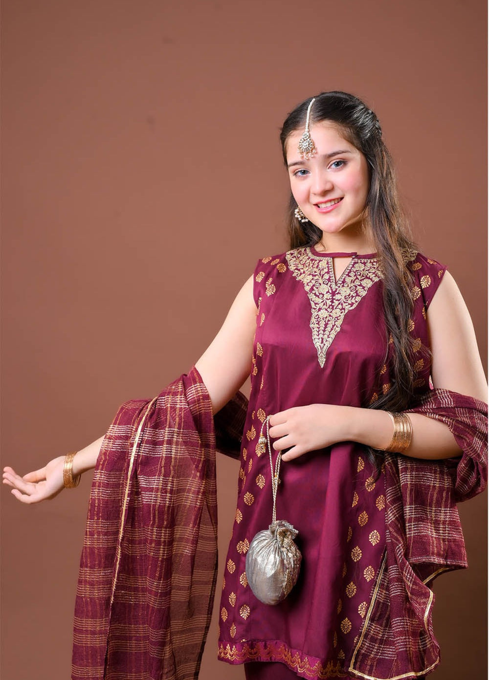 Senorita Girls RTW Printed Viscose Raw Silk 3 Piece Suit GDD-03256 Festive Collection