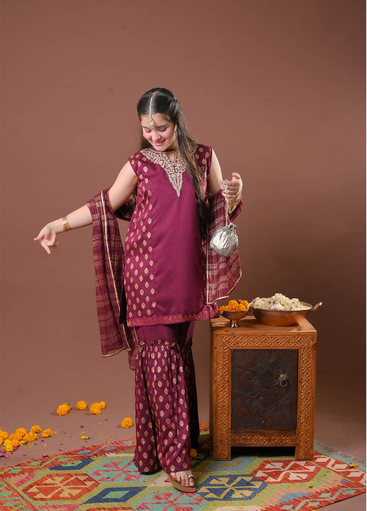 Senorita Girls RTW Printed Viscose Raw Silk 3 Piece Suit GDD-03256 - Festive Collection