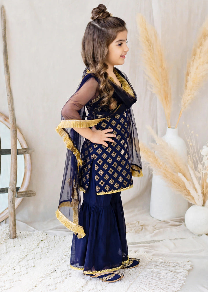Modest Girls RTW Printed Raw Silk 3 Piece Suit Blue Festive Collection