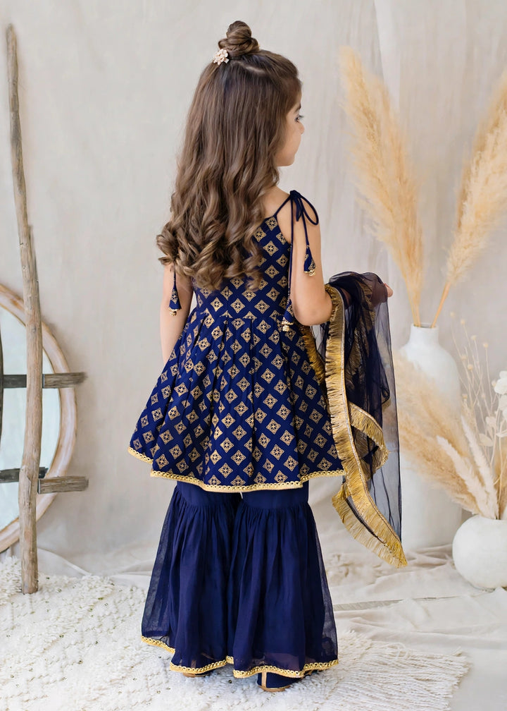 Modest Girls RTW Printed Raw Silk 3 Piece Suit Blue Festive Collection