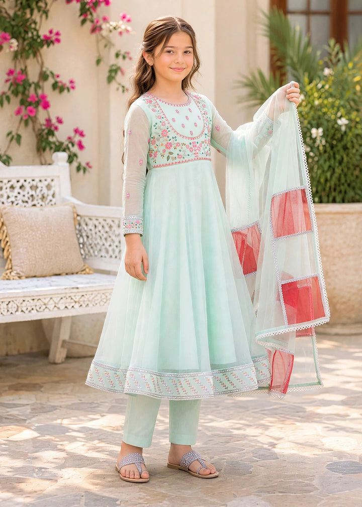 Modest Girls RTW Embroidered Crinkle 3 Piece Suit C-Blue Festive Collection