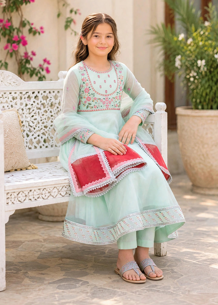 Modest Girls RTW Embroidered Crinkle 3 Piece Suit C-Blue Festive Collection