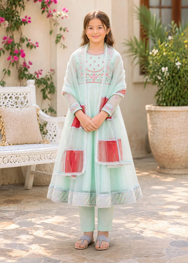 Modest Girls RTW Embroidered Crinkle 3 Piece Suit C-Blue Festive Collection