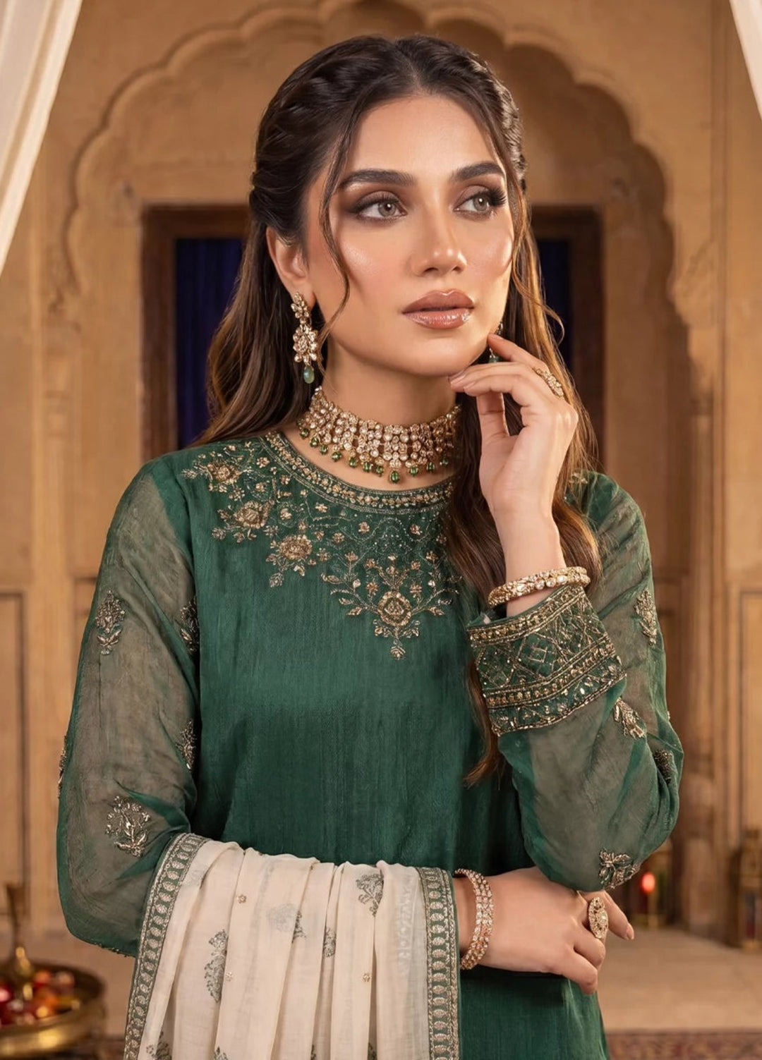 Salitex Women Unstitched Embroidered Khaadi Net 3 Piece Suit SUNS8NO516 Festive Collection