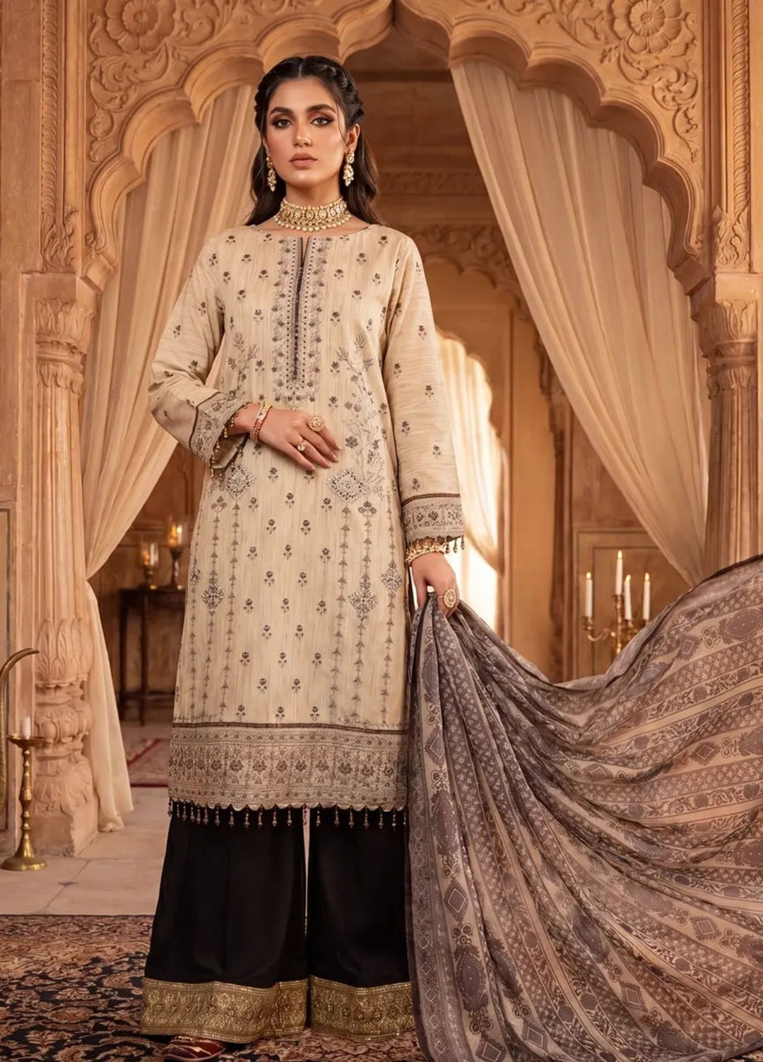 Salitex Women Unstitched Embroidered Paper Cotton 3 Piece Suit SUNS8NO519 Festive Collection