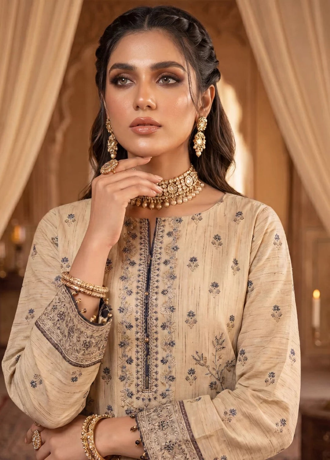 Salitex Women Unstitched Embroidered Paper Cotton 3 Piece Suit SUNS8NO519 Festive Collection