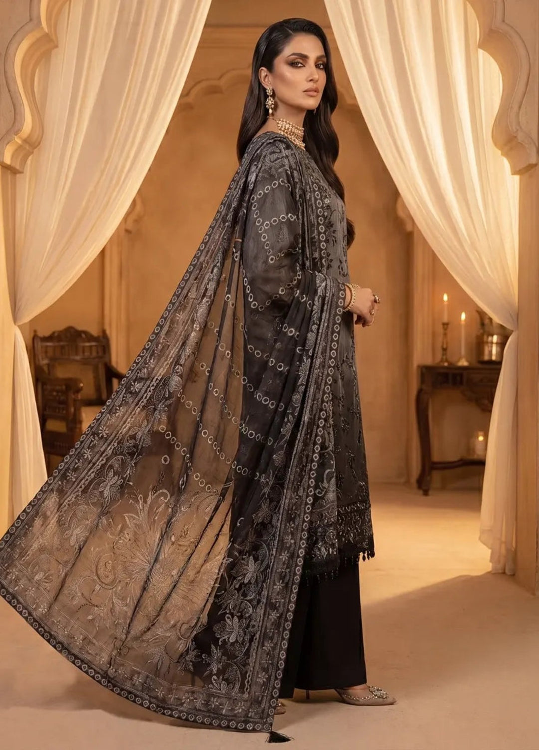 Salitex Women Unstitched Embroidered Khaadi Net 3 Piece Suit SUNS8NO522 Festive Collection