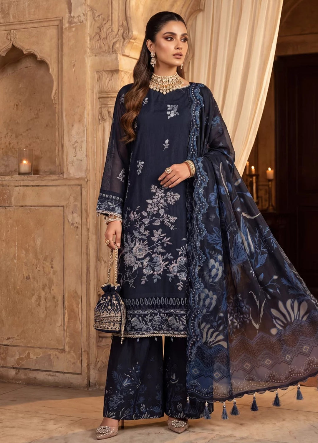 Salitex Women Unstitched Embroidered Khaadi Net 3 Piece Suit SUNS8NO503 Festive Collection