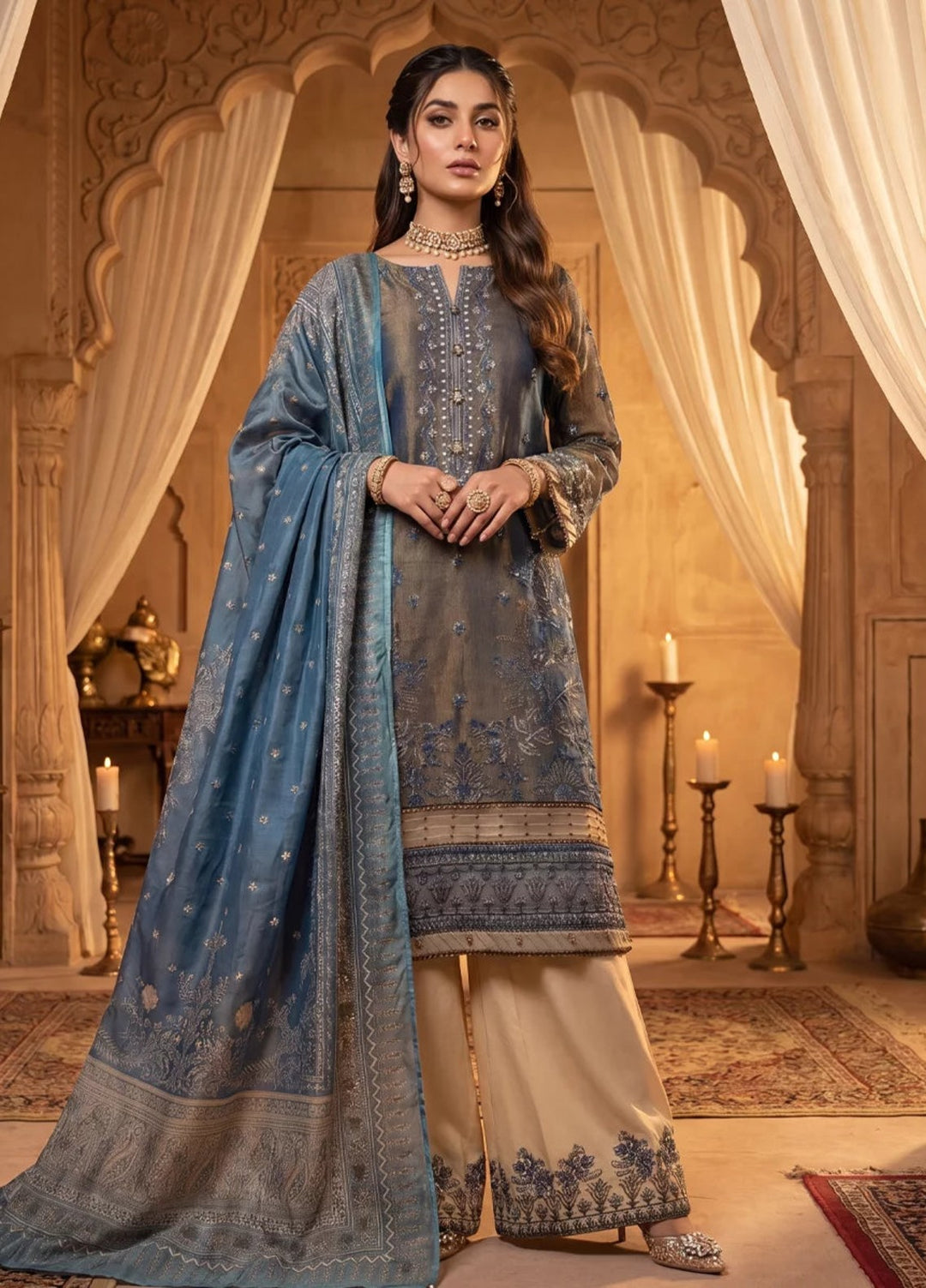 Salitex Women Unstitched Embroidered Khaadi Net 3 Piece Suit SUNS8NO514 Festive Collection